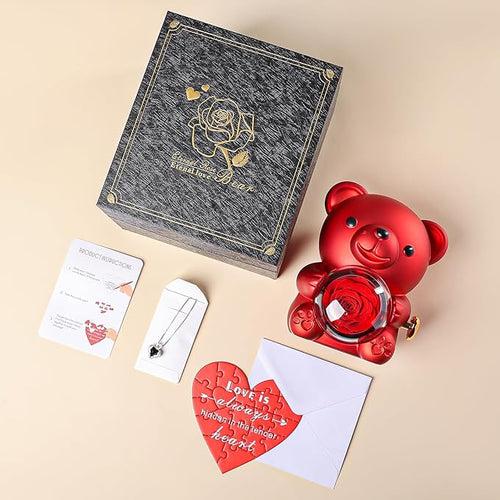 Cute Teddy Bear with Preserved Rose The Perfect Romantic Gift for Every Occasion