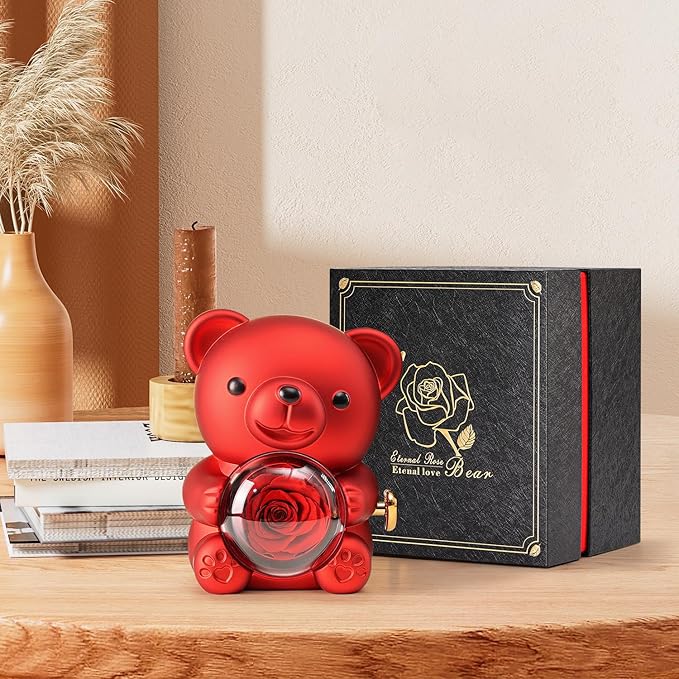 Cute Teddy Bear with Preserved Rose The Perfect Romantic Gift for Every Occasion